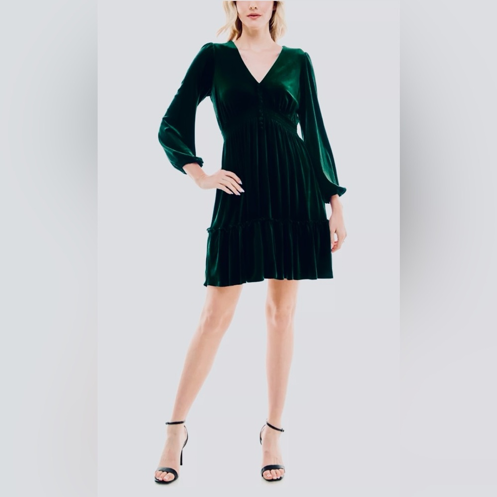Taylor Green Velvet  Ruffle Hem Dress
